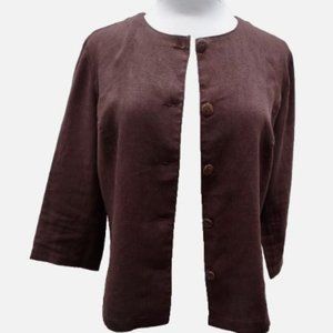 JM Petite Collection 8 Petite 100% Linen Brown Button Up Jacket